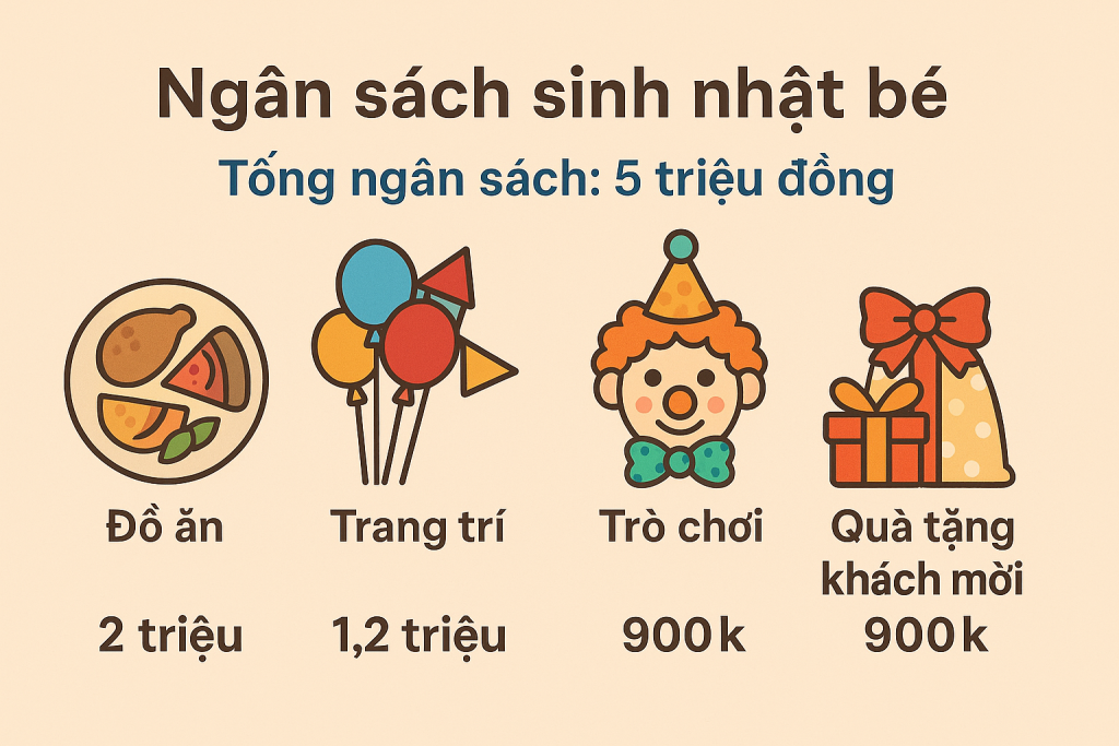 Ngân sách cho từng hạng mục sinh nhật bé